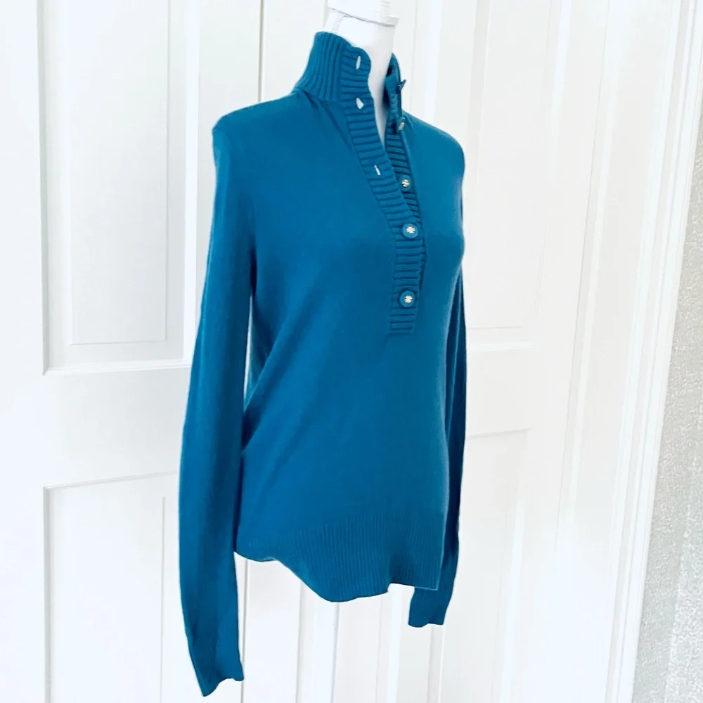Tory Burch teal blue button up sweater S